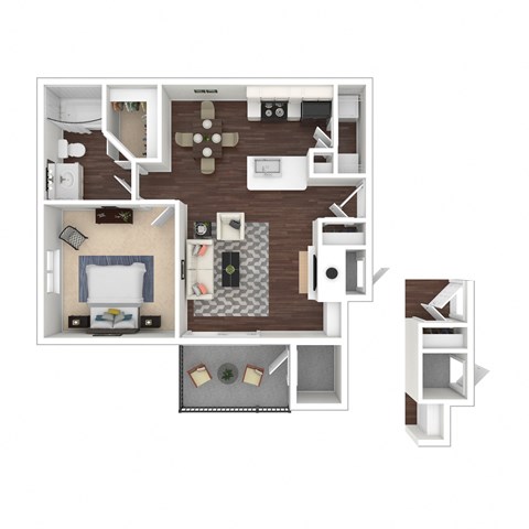 Floor plan for 1 bed, 1 bath, 692 sqft